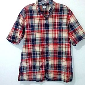 Uniqlo multi colour plaid short sleeve button down shirt